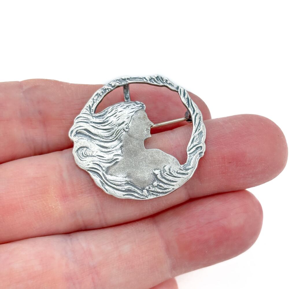 Vintage Sterling Silver 925 Woman Profile Brooch Pendant
